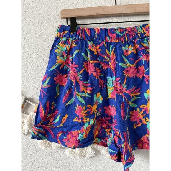 J. Crew Linen Blend Floral Pleated Elastic Shorts Tropical Beachy Blue Resort M - Picture 6 of 8